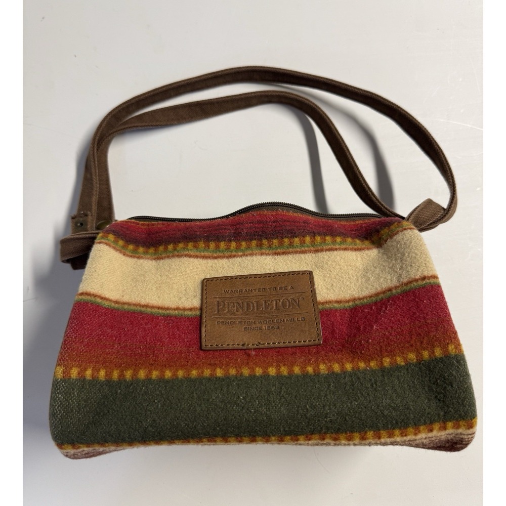 Pendleton Mini Bag Purse Striped Wool Earthtones Travel Kit Handbag Traditional